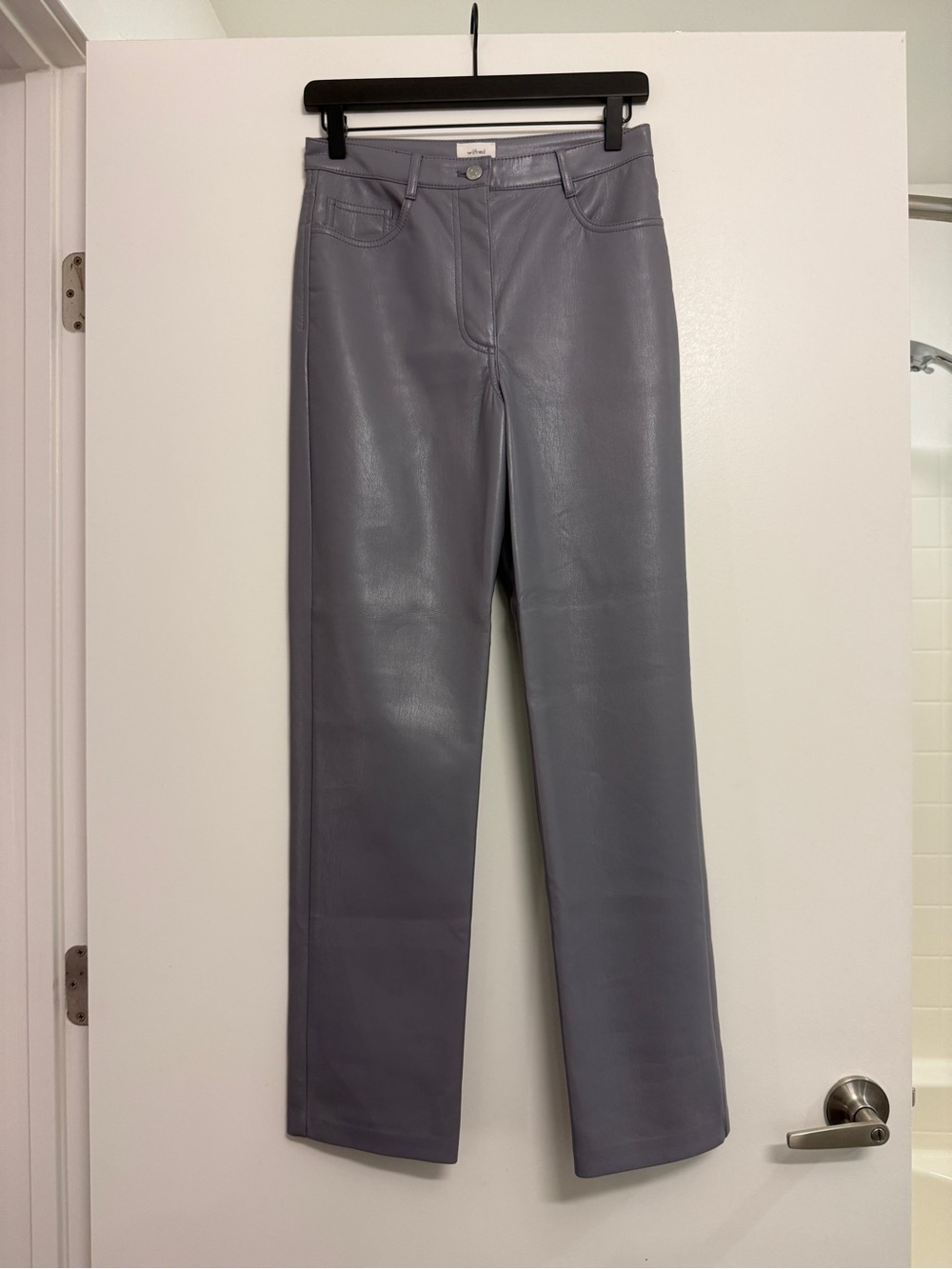Aritzia Wilfred Faux Leather Straight-Leg Jeans in Gray